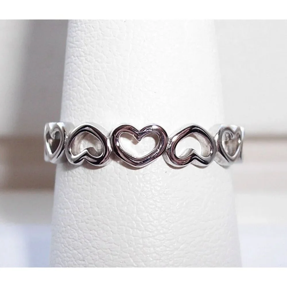 925 STERLING SILVER Hearts Eternity Band Ring Thumb Ring - Picture 2 of 16